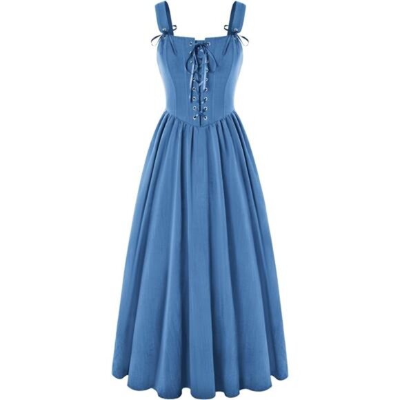 Womens Renaissance Dress Lace Up Light Blue - Picture 1 of 5